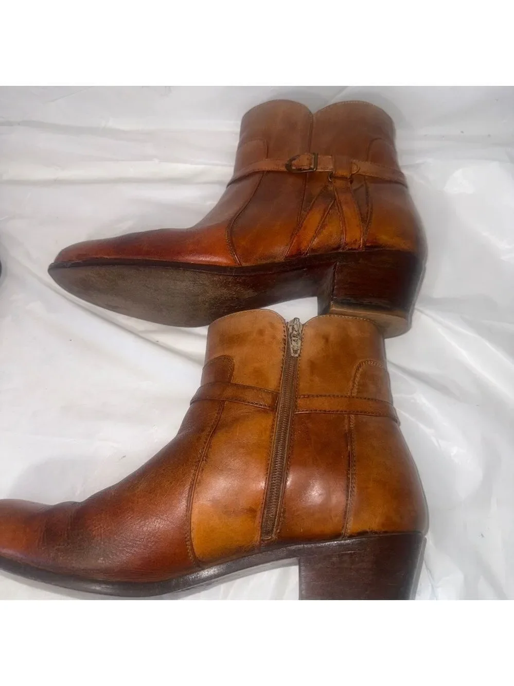 Vintage Porto Fino tan Leather Chukka Ankle Zipper Beatle Era Boots Sz 8